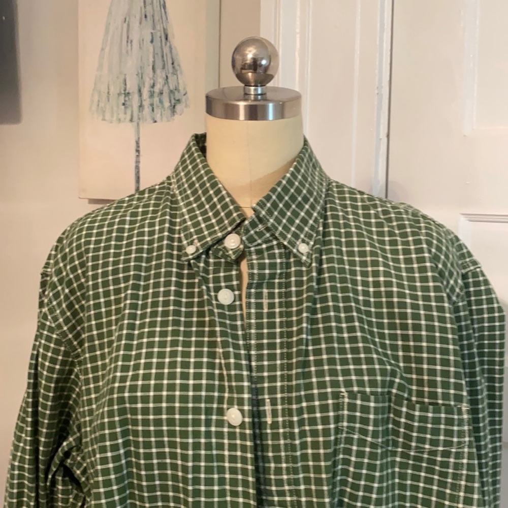 Lands End Men’s Oxford shirt. Green plaid